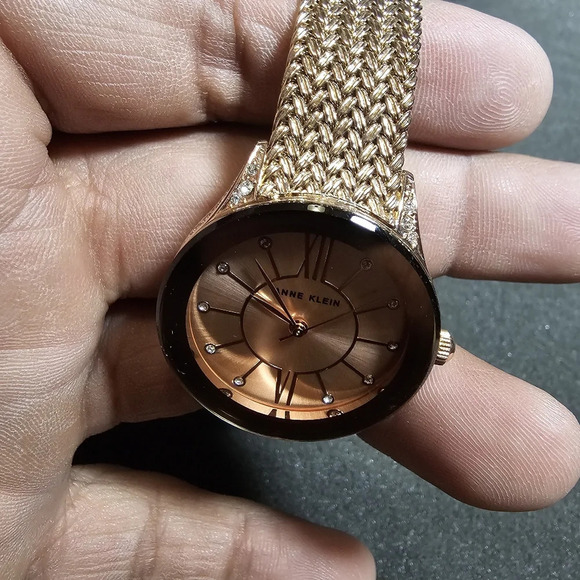 Anne Klein Women's AK-2208CHGB Crystal Accented Mesh Bracelet Watch Working show - Picture 6 of 9